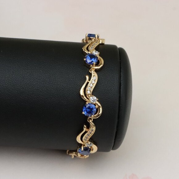"Elegant Rose Gold Bracelet with Sapphire Blue and Crystal Accents, XPBL0804 - Picture 11 of 12